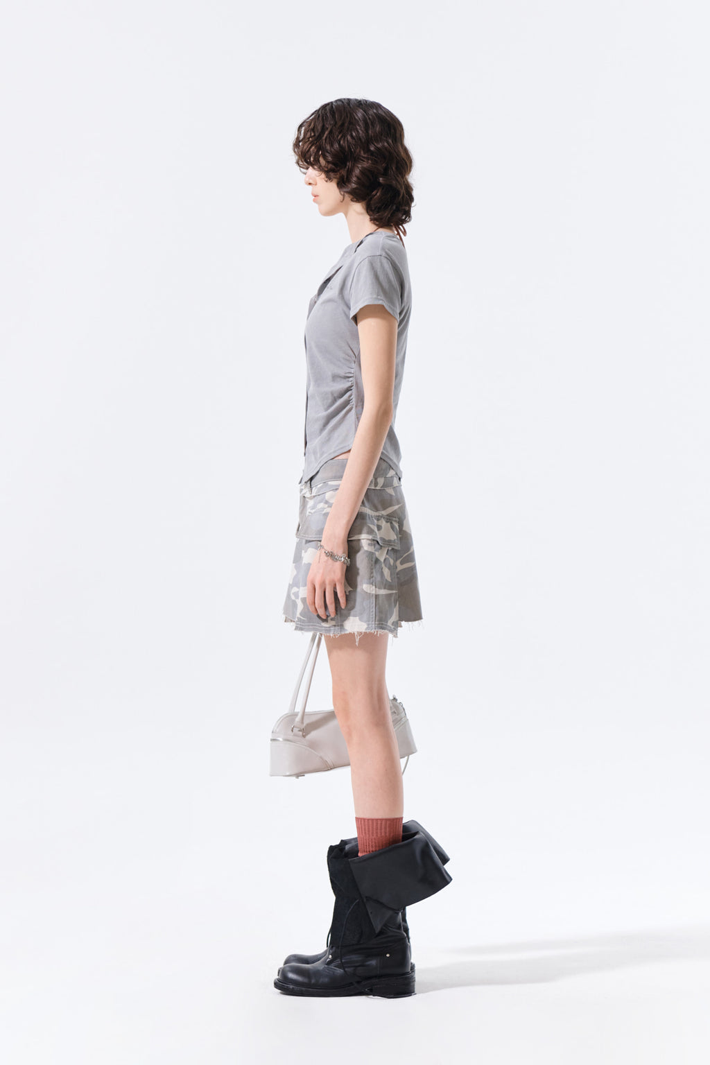 Matin Kim - Side Shirring Button Top (Grey) product image 7 | TRAB K-Fashion Australia
