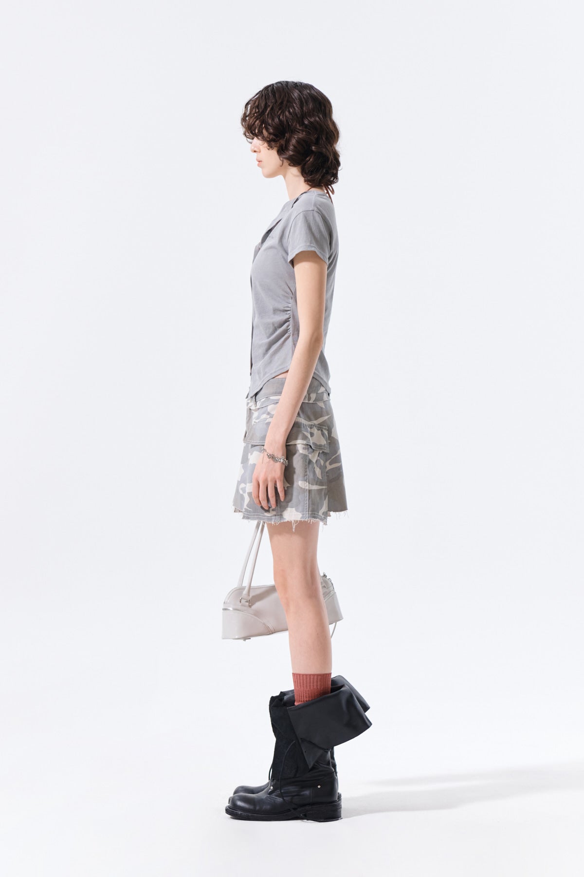 Matin Kim - Side Shirring Button Top (Grey) product image 7 | TRAB K-Fashion Australia
