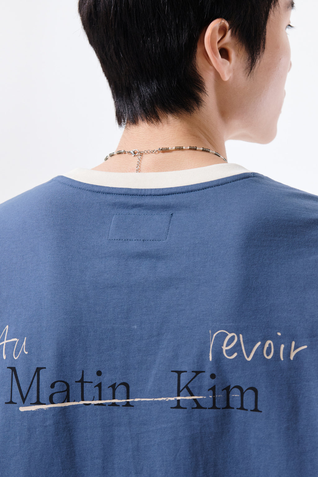 Matin Kim - Tonal Rib Back Logo Top (Smoke Blue) product image 11 | TRAB K-Fashion Australia