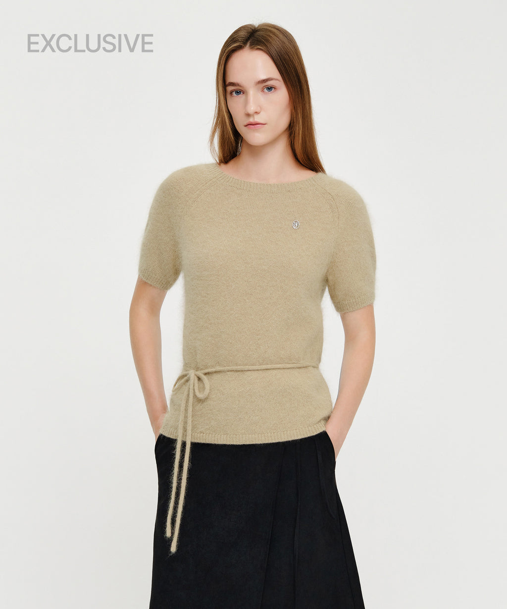Marithe & Francois Girbaud - Premium Angora Boat Neck Half Knit (Beige) product image 1 | TRAB K-Fashion Australia