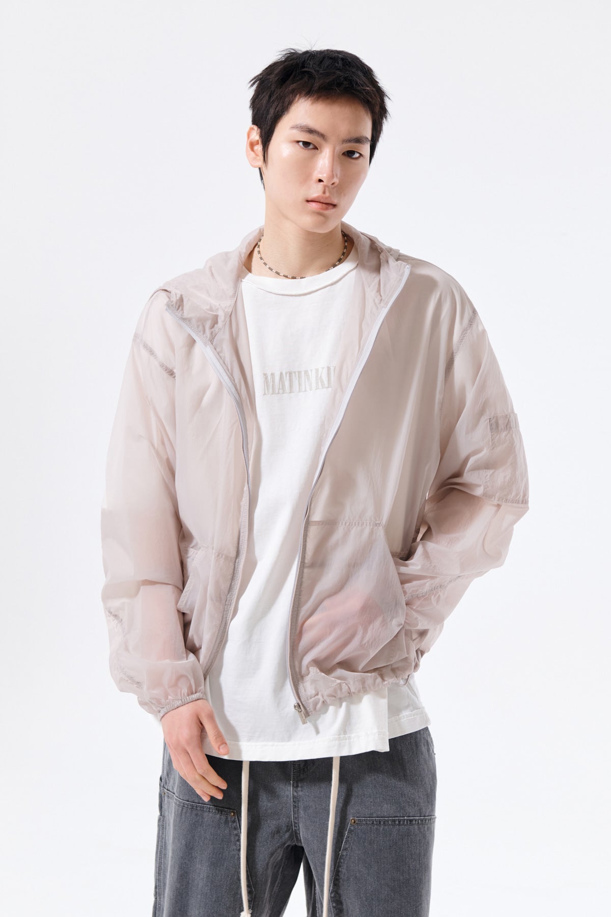 Matin Kim - Back Logo Hoody Windbreaker (Light Grey) product image 12 | TRAB K-Fashion Australia