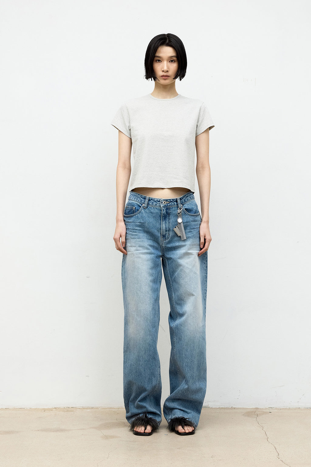 Coor - Stripe Crop T-Shirt (Melange Gray) product image 2 | TRAB K-Fashion Australia