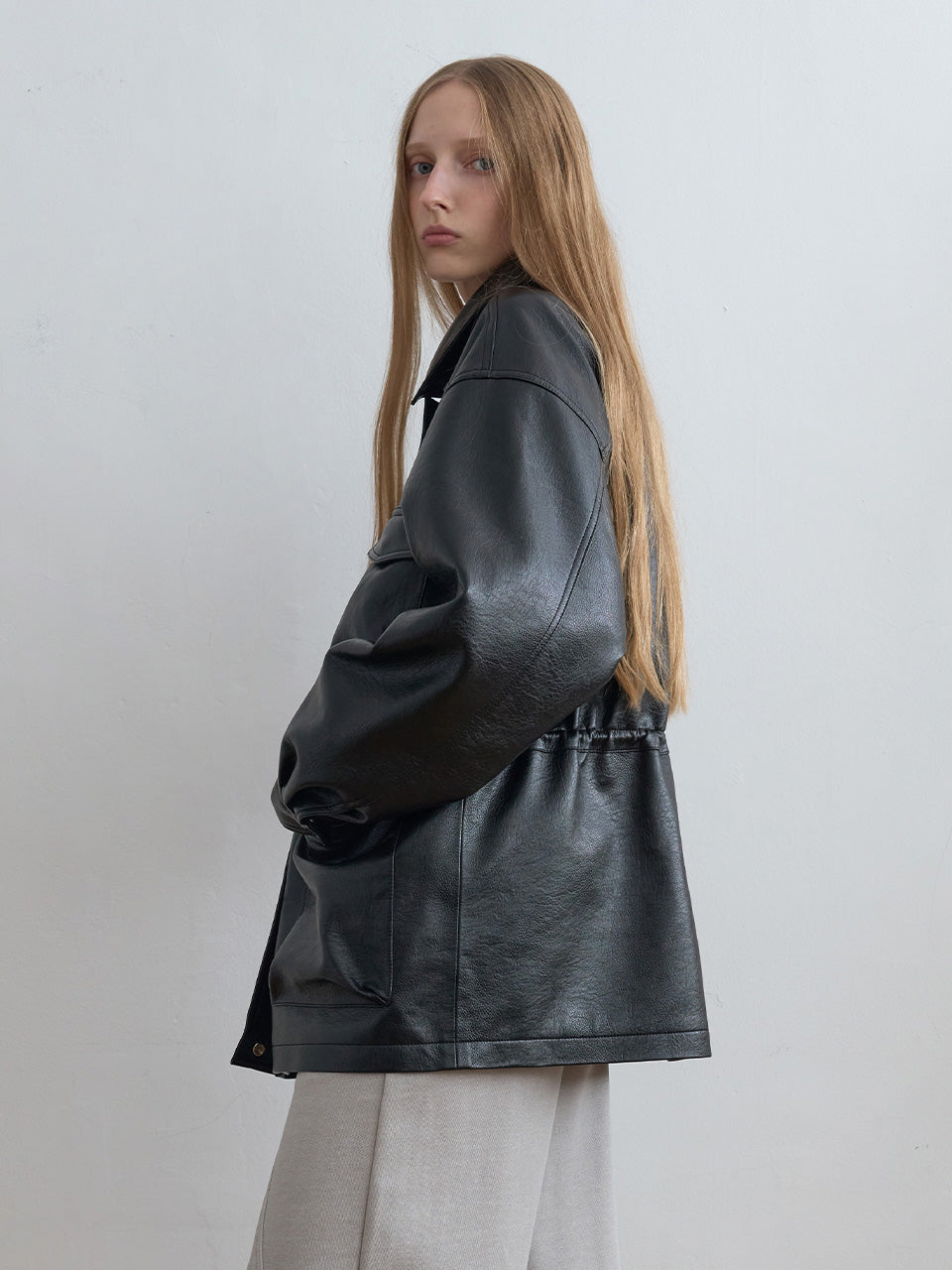 Kijun - Oversized Leather Jacket (Black) product image 2 | TRAB K-Fashion Australia