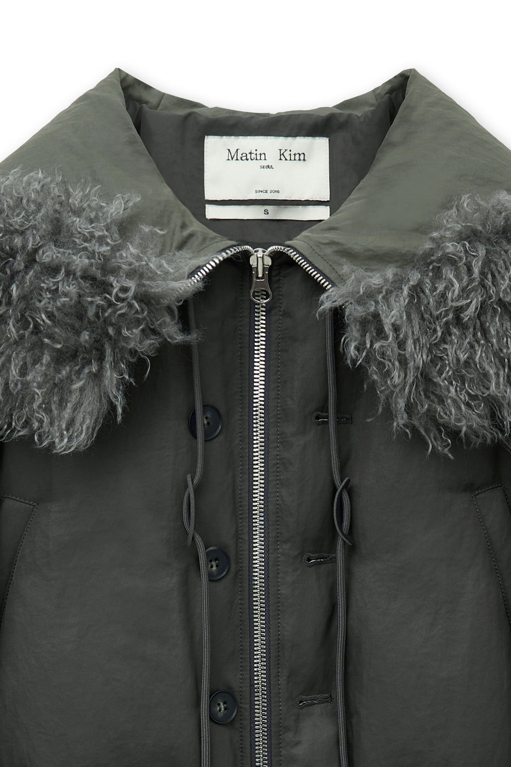 Matin Kim - Fur Hoody Bomber Down Jumper (Dark Grey) product image 3 | TRAB K-Fashion Australia