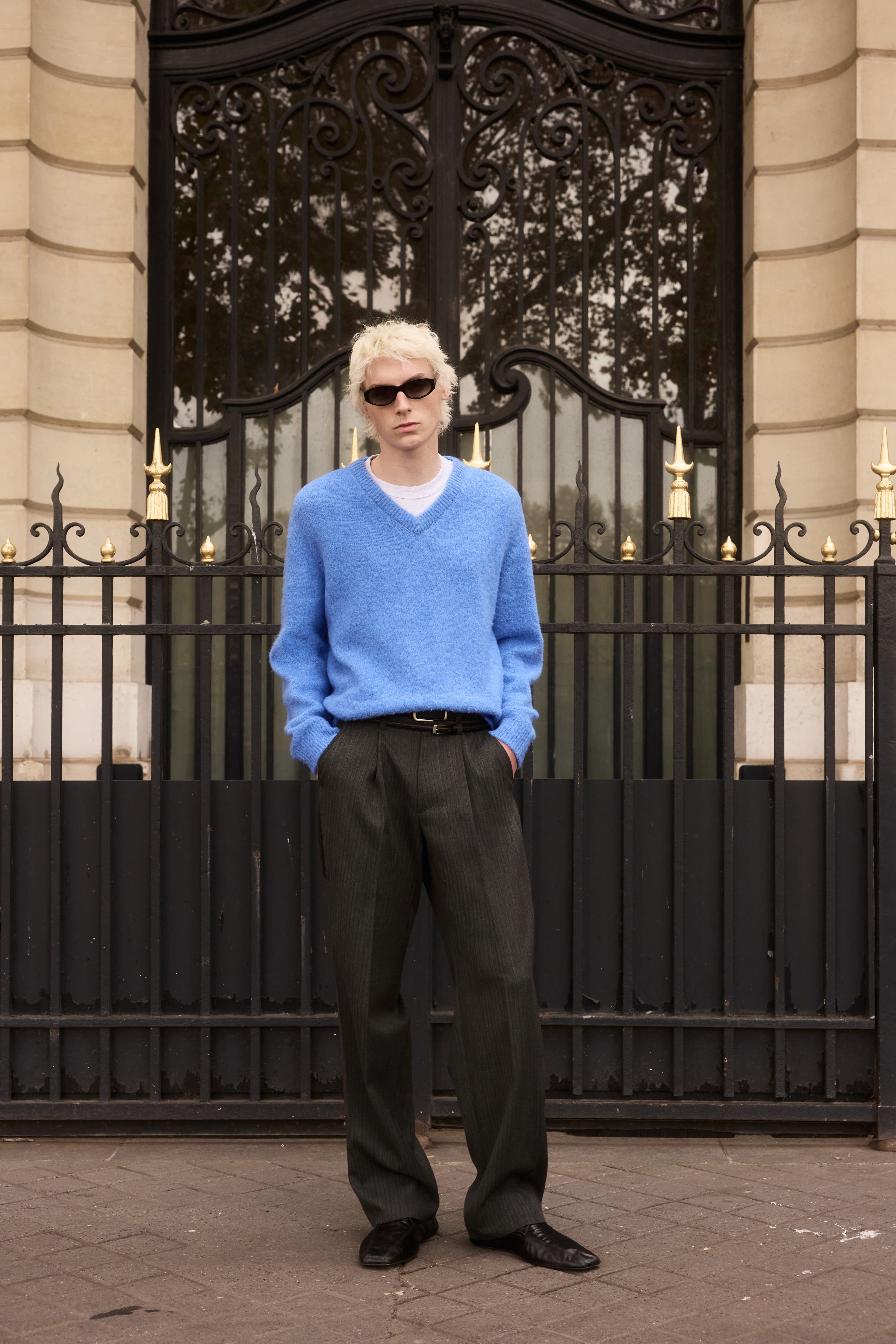 STU - Boucle V-Neck Knit In Azure (Blue) product image 1 | TRAB K-Fashion Australia