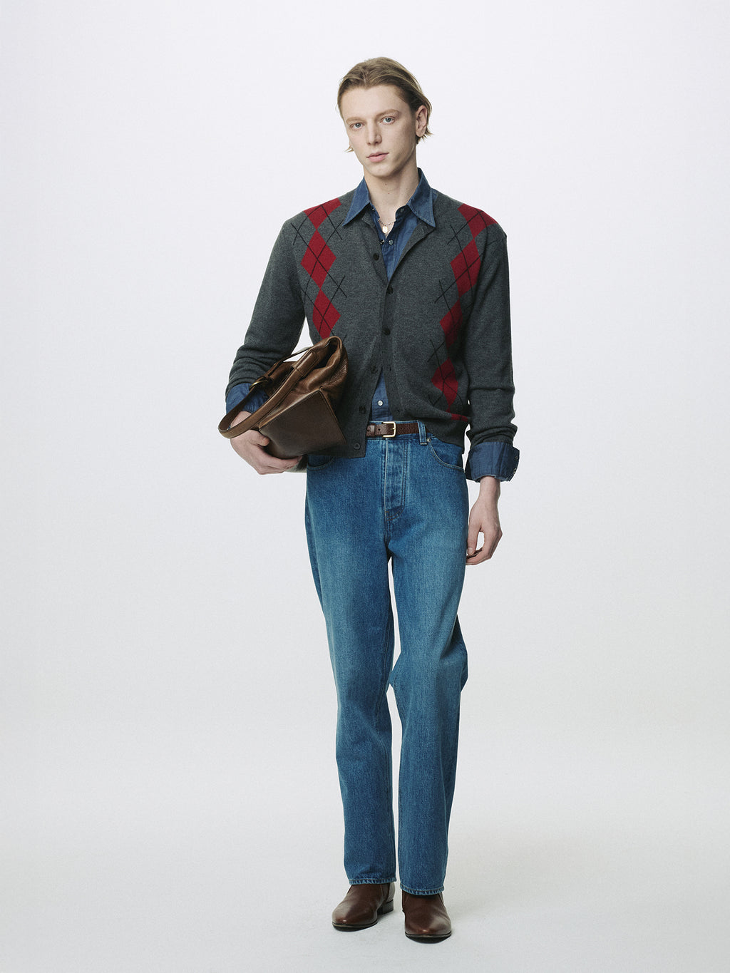Tonywack - Merino Wool Argyle Cardigan (Grey/Red) product image 2 | TRAB K-Fashion Australia