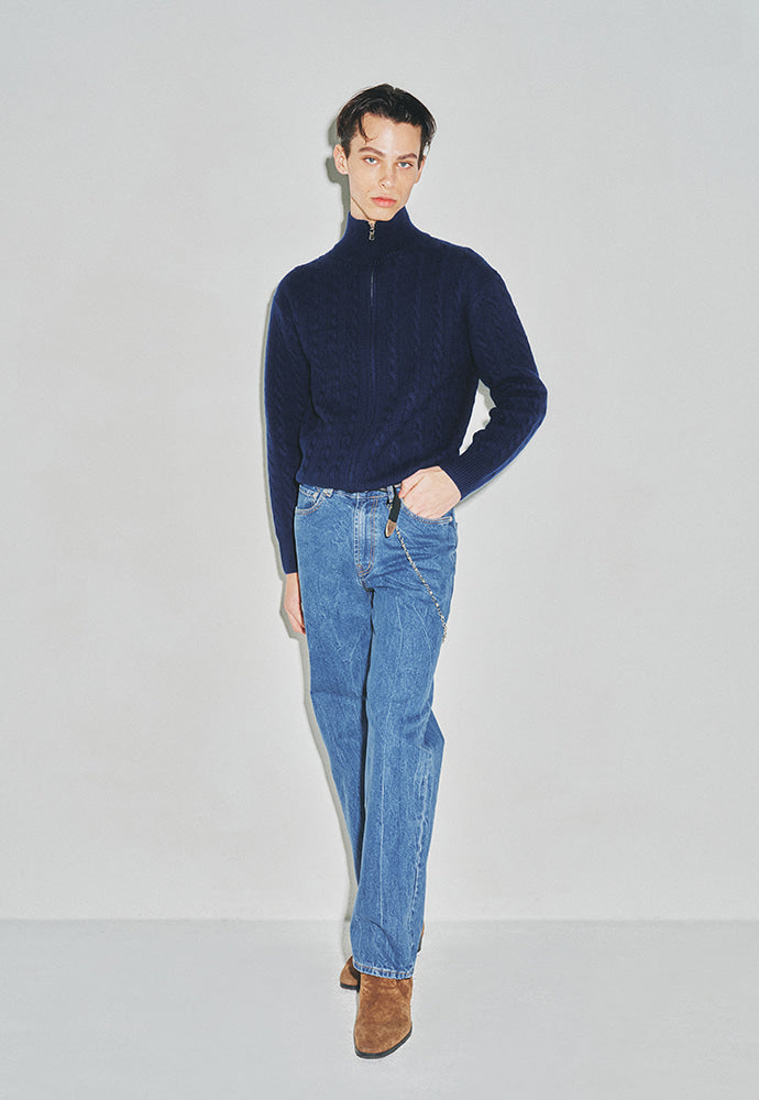 Tonywack - Super Fine Wool Cable Knit Zip-Up (Navy Blue) product image 1 | TRAB K-Fashion Australia