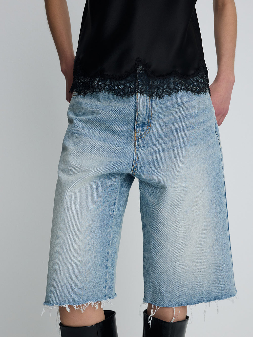 Tonywack - Raw Hem Denim Bermuda Shorts (Washed Light Blue) product image 4 | TRAB K-Fashion Australia