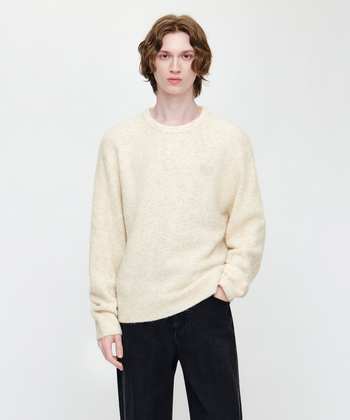 Marithe & Francois Girbaud - Small Classic Logo Boucle Knit Pullover (Ivory) product image 1 | TRAB K-Fashion Australia