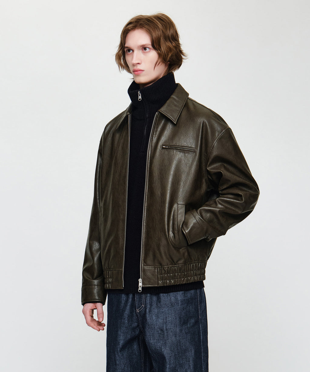 Marithe & Francois Girbaud - Faux Leather Collar Jacket (Brown) product image 2 | TRAB K-Fashion Australia
