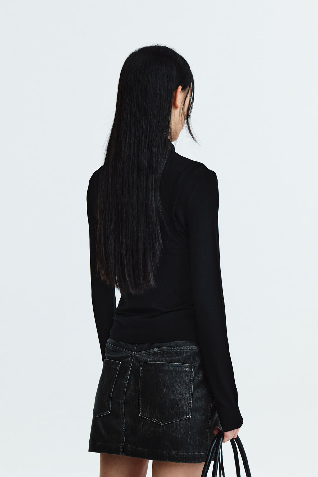 Matin Kim - Rib Layered Half Neck Long Sleeve Top (Black) product image 9 | TRAB K-Fashion Australia