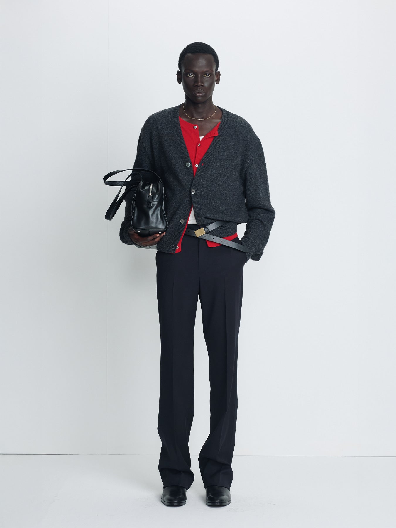 Tonywack - Wool And Cashmere Layered Cardigan (Charcoal/Red) product image 2 | TRAB K-Fashion Australia
