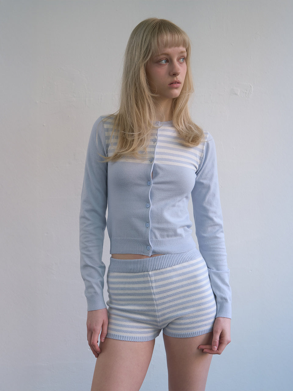 Kijun - Stripe Knit Cardigan (Sky Blue) product image 5 | TRAB K-Fashion Australia