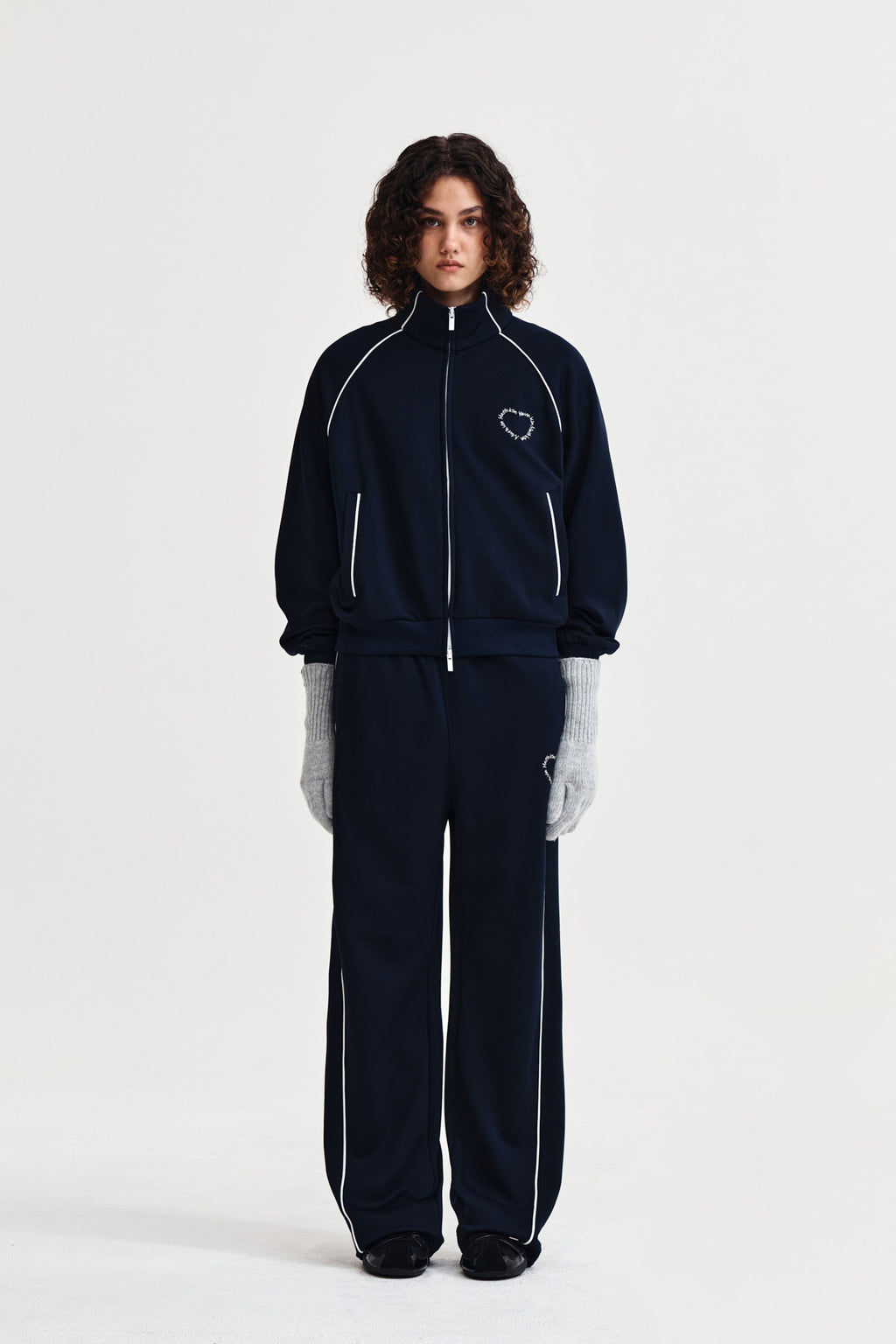 Matin Kim - Heart Logo Track Pants (Navy) product image 1 | TRAB K-Fashion Australia