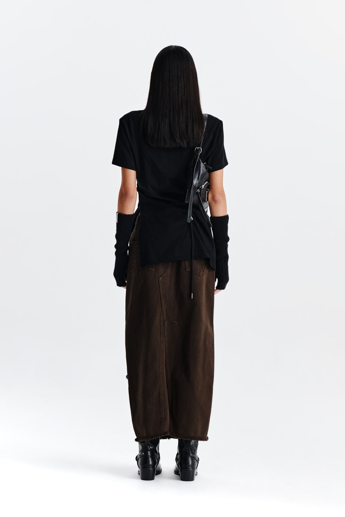 Matin Kim - Unbalance Damage Denim Skirt (Khaki) product image 7 | TRAB K-Fashion Australia