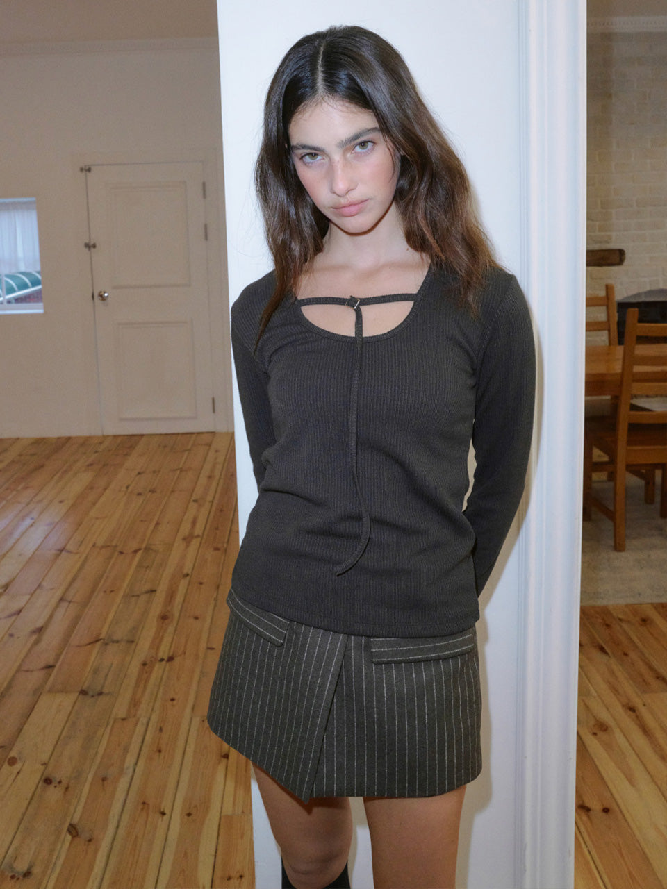 Kijun - Belted U-Neck Top (Dark Brown) product image 4 | TRAB K-Fashion Australia