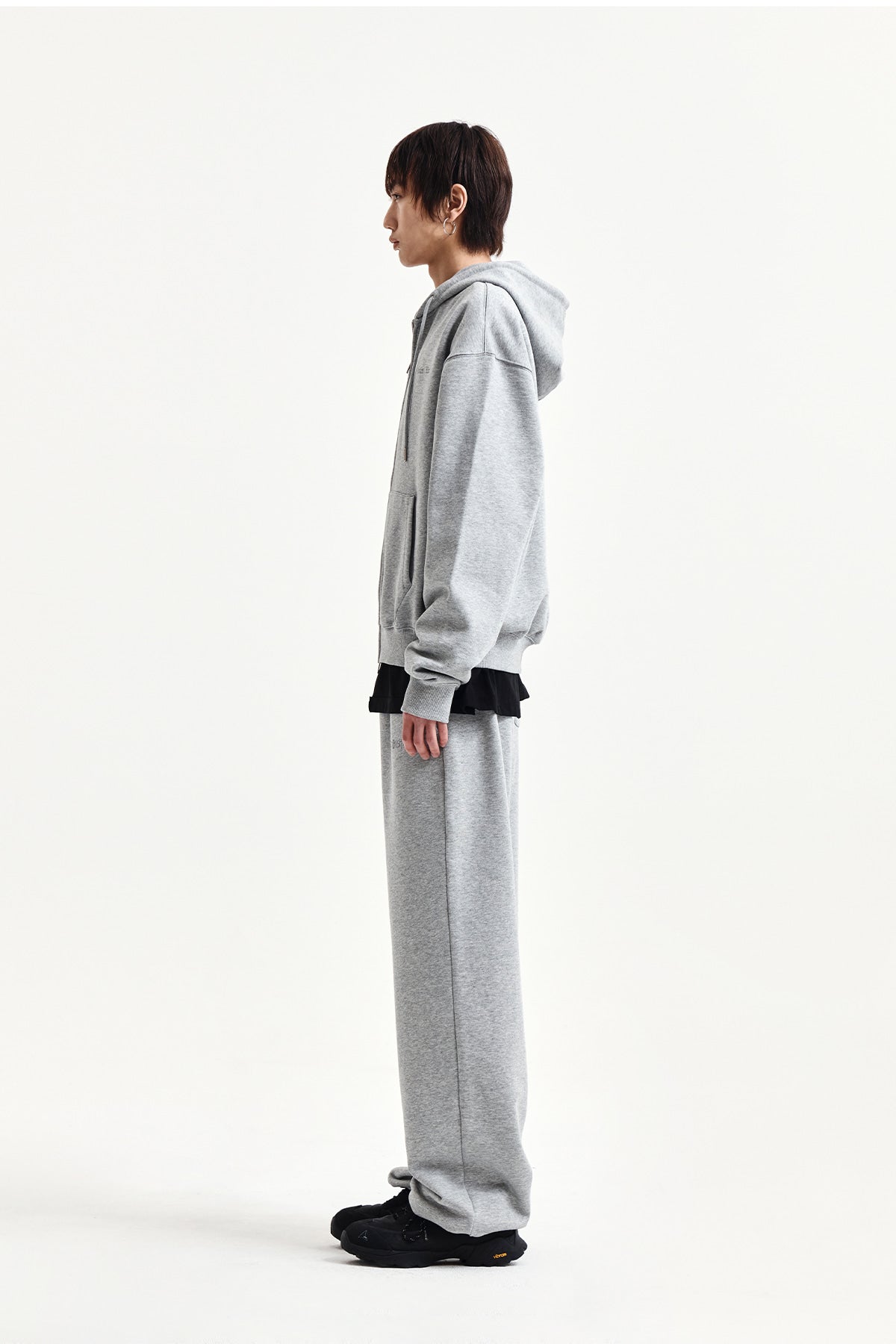 Matin Kim - Back Logo Essential Hoody Zip Up (Grey) product image 12 | TRAB K-Fashion Australia