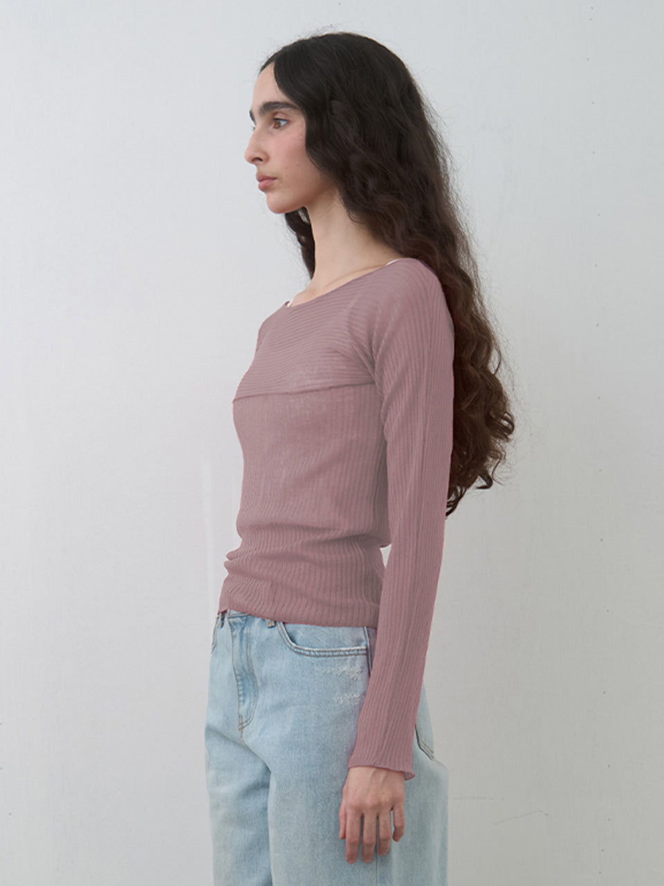 Kijun - Sheer Boatneck Knit Dusty (Pink) product image 2 | TRAB K-Fashion Australia