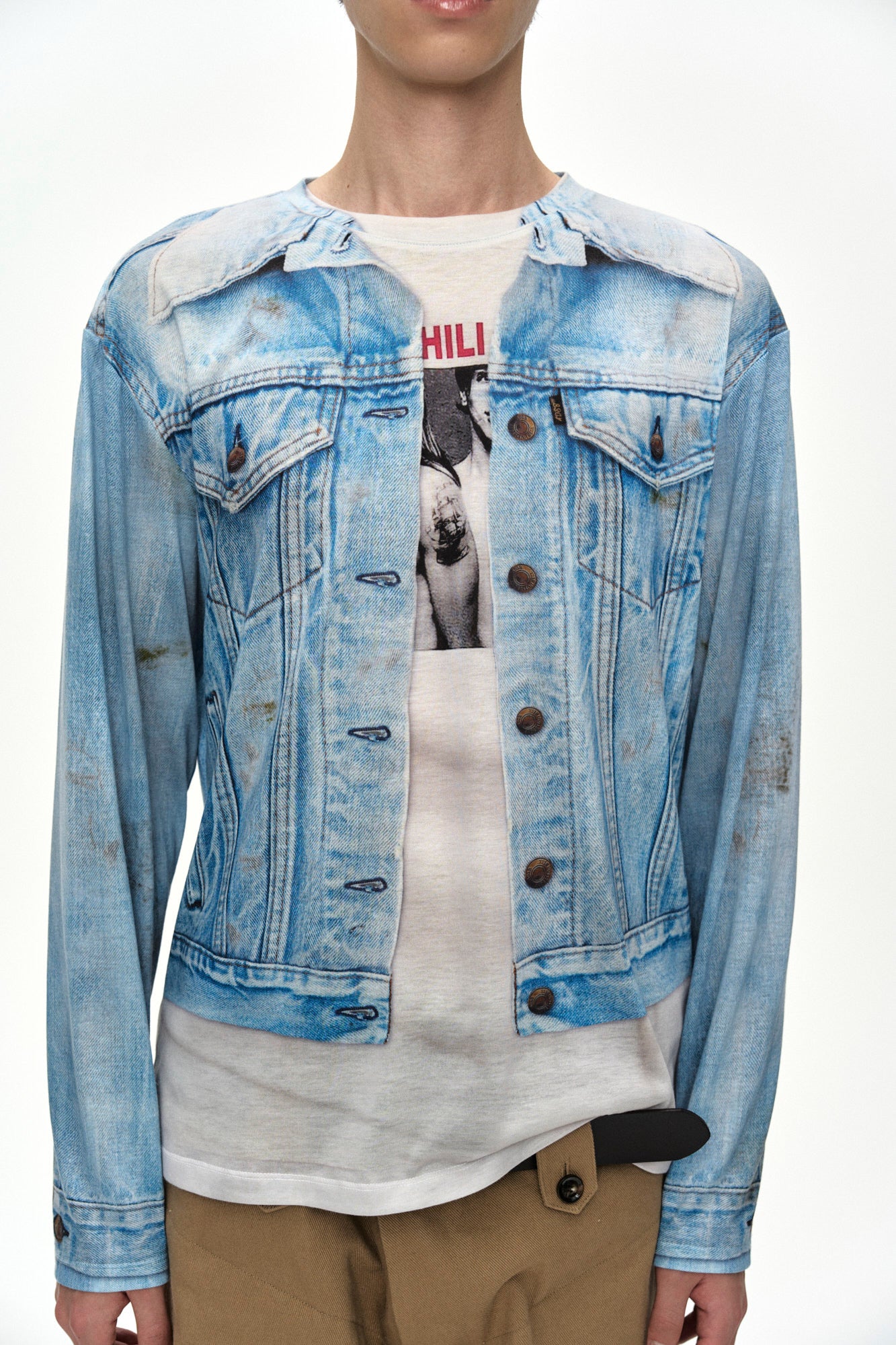 Andersson Bell - Unisex Denim Jacketed Trompe-L’oeil L/s T-Shirt (Blue/White) product image 4 | TRAB K-Fashion Australia
