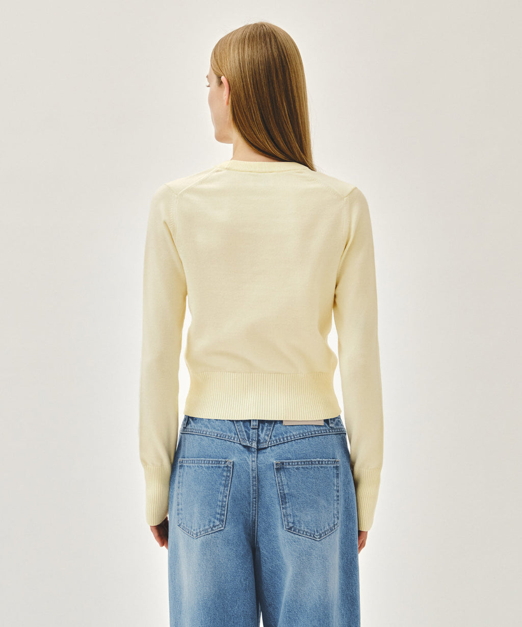 Marithe & Francois Girbaud - Small Classic Logo Crop Knit Pullover (Ivory) product image 2 | TRAB K-Fashion Australia