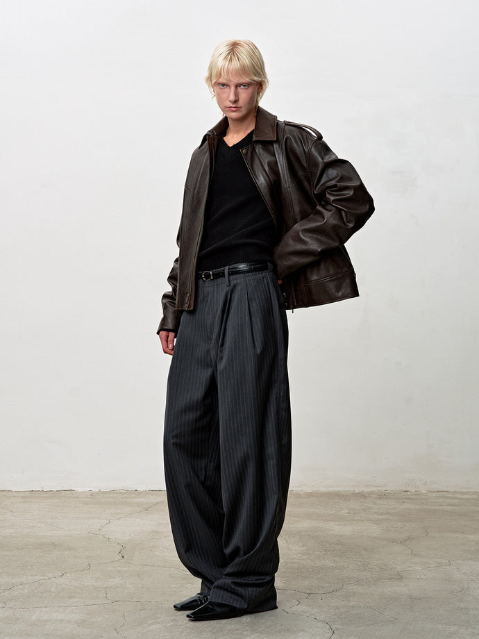 Tonywack - Oversized Vegetable Lamb Leather Jacket (Brown) product image 2 | TRAB K-Fashion Australia