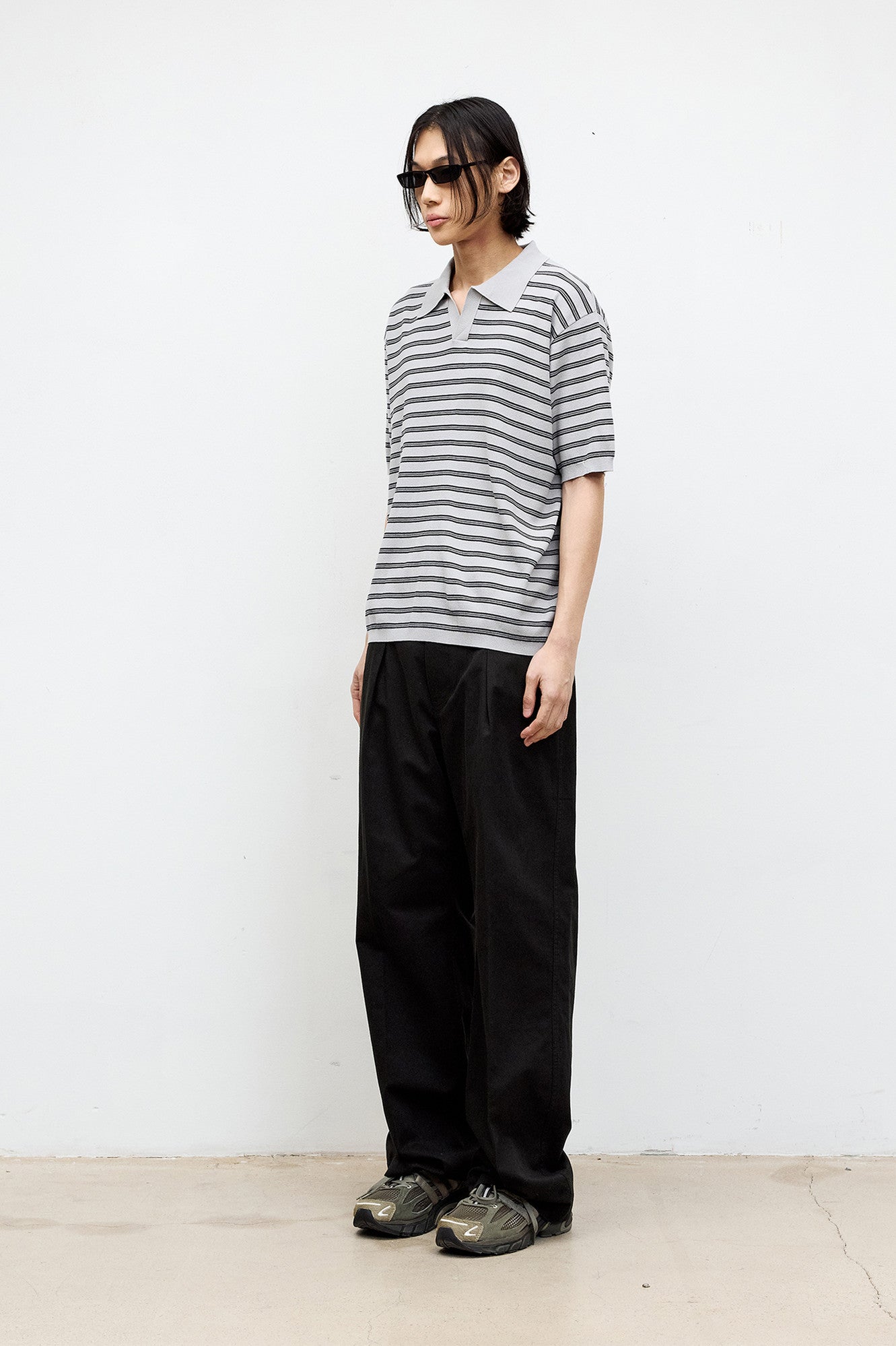 Coor - Open-Collar Stripe Sweater (Light Gray) product image 3 | TRAB K-Fashion Australia