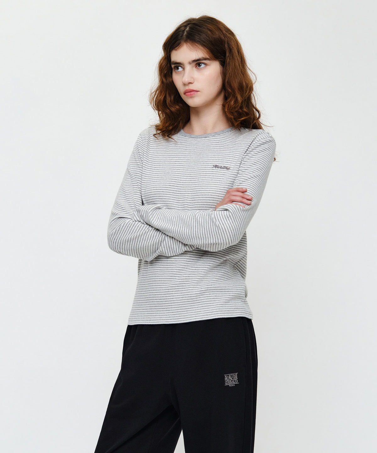 Marithe & Francois Girbaud - Stripe Long Sleeve Tee (Light Heather Gray) product image 2 | TRAB K-Fashion Australia