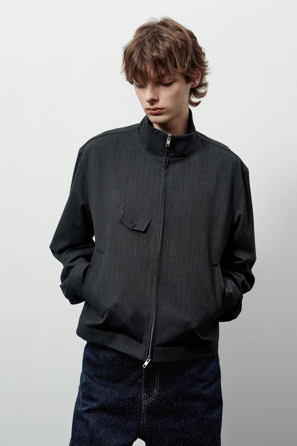 Stu - High Neck Crop Stripe Jacket (Grey) product image 15 | TRAB K-Fashion Australia