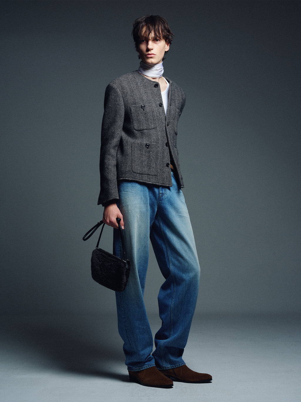 Tonywack - Herringbone Wool Cut-Off Blouson (Black/Grey) product image 5 | TRAB K-Fashion Australia