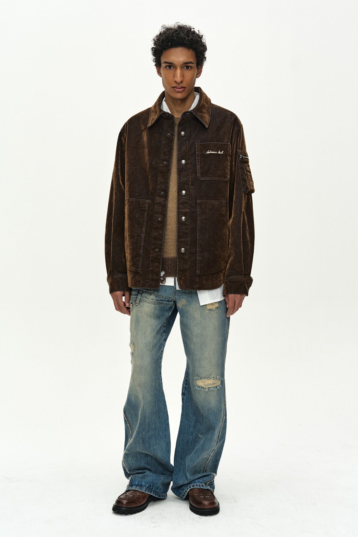 Andersson Bell - Flock Velvet Padded Shirt (Brown) product image 11 | TRAB K-Fashion Australia