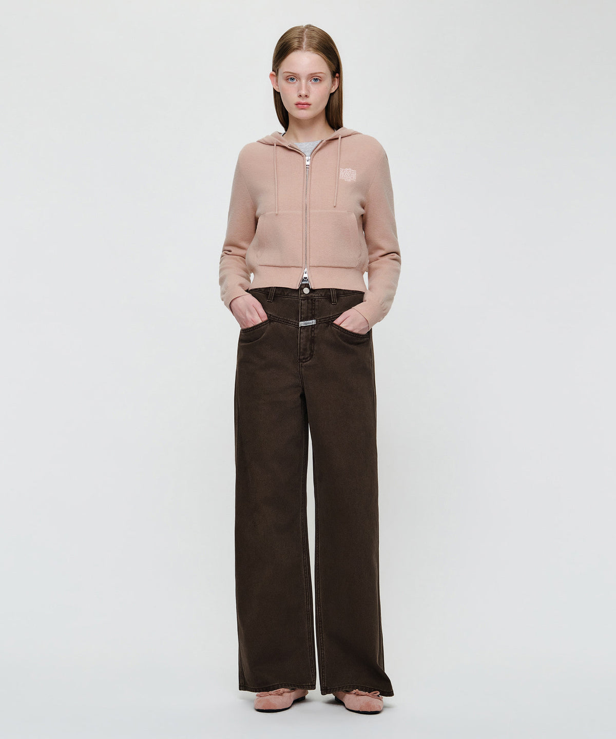 Marithe & Francois Girbaud - Ribbon Classic Logo Crop Knit Hoodie Zipup (Dark Pink) product image 5 | TRAB K-Fashion Australia