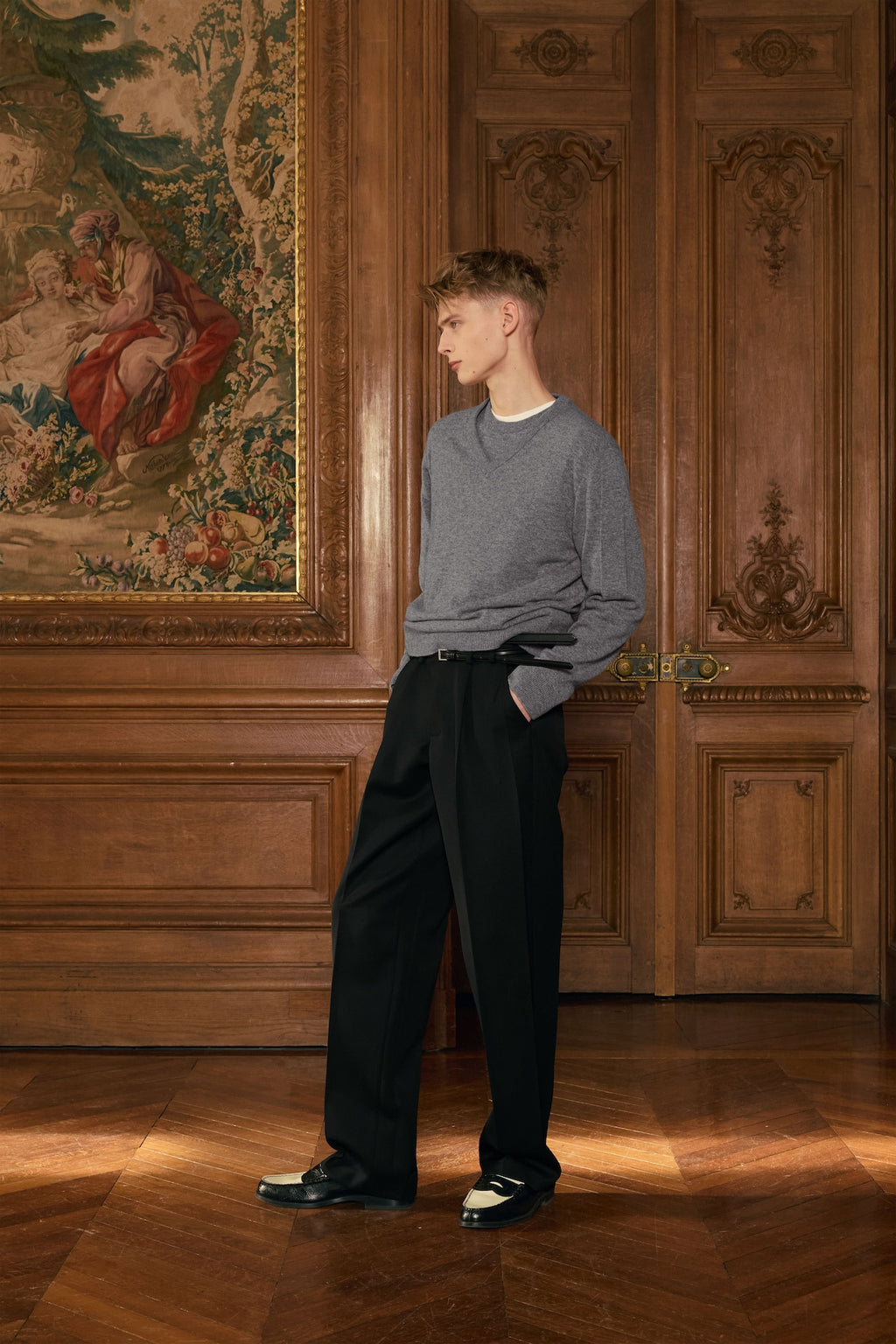 STU - Pin Tuck V-neck Knit (Grey) product image 7 | TRAB K-Fashion Australia