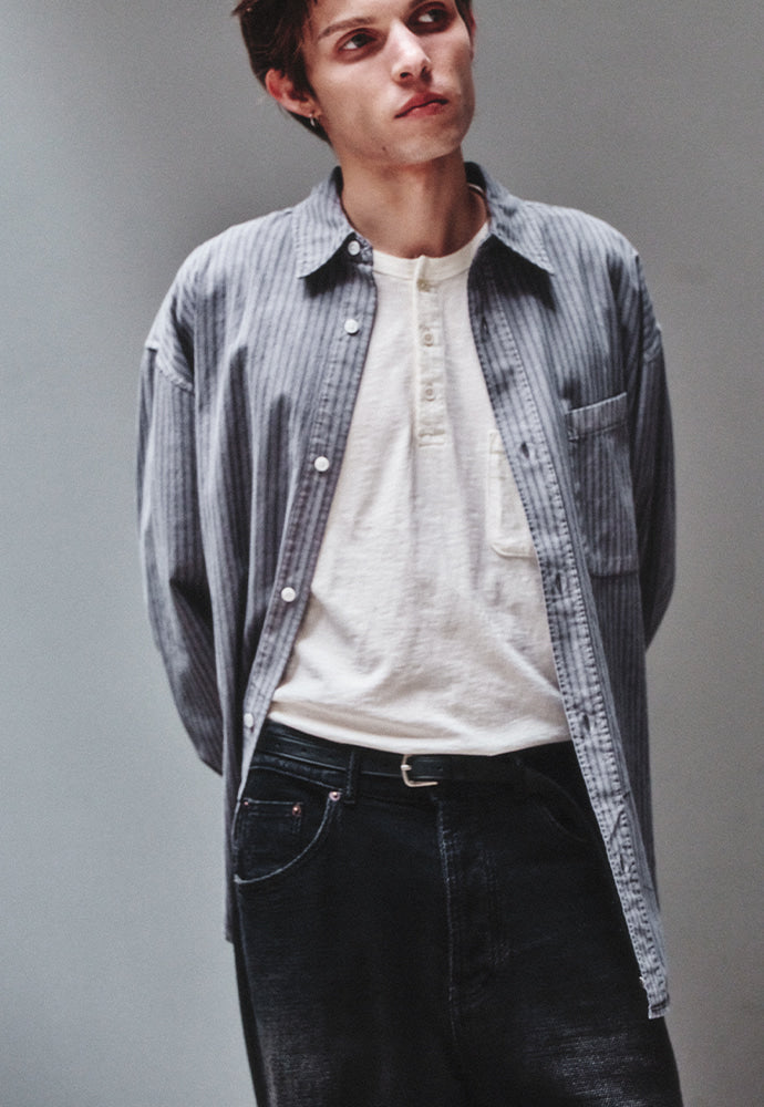 Art if acts - Pigment-Dyed Stripe Shirt (Vintage Charcoal) product image 5 | TRAB K-Fashion Australia