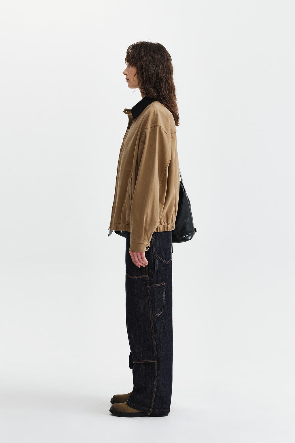 Matin Kim - Corduroy Contrast Trim Blouson Jumper (Beige) product image 7 | TRAB K-Fashion Australia