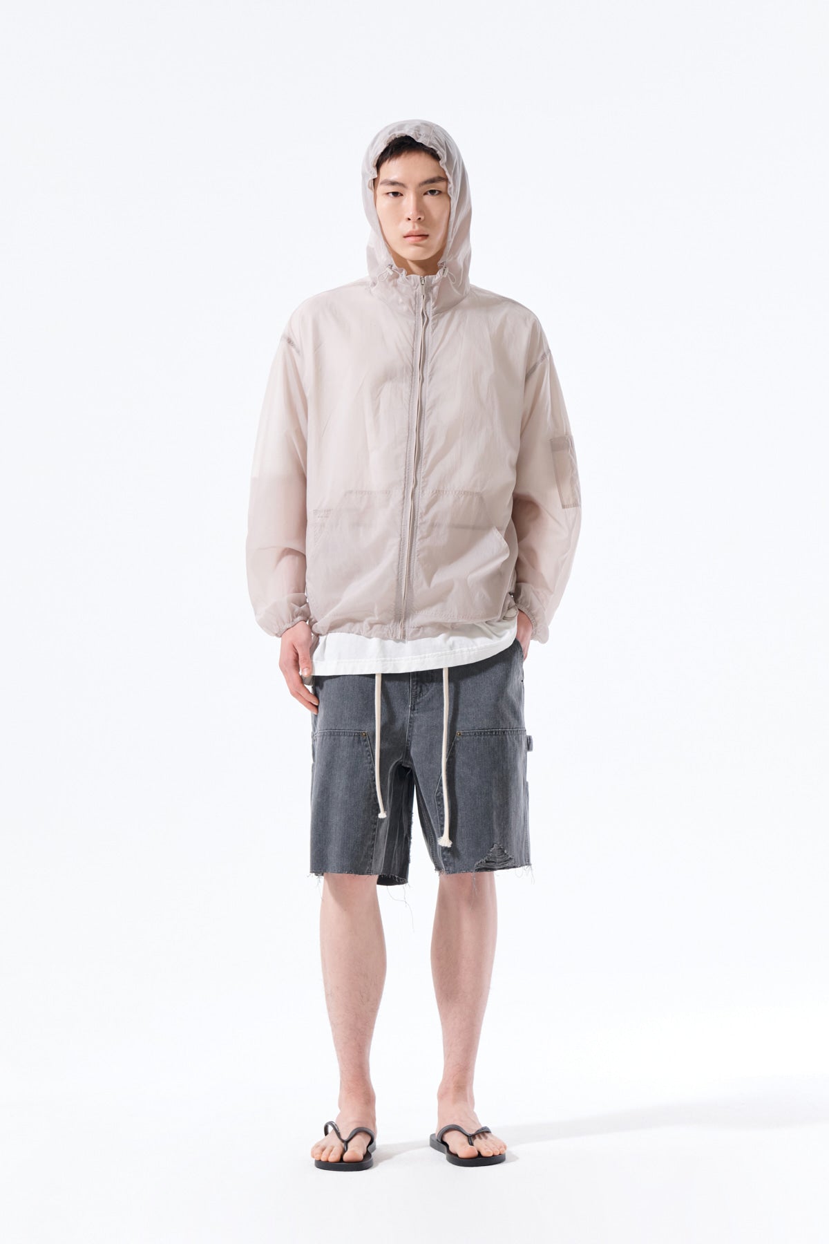 Matin Kim - Back Logo Hoody Windbreaker (Light Grey) product image 11 | TRAB K-Fashion Australia