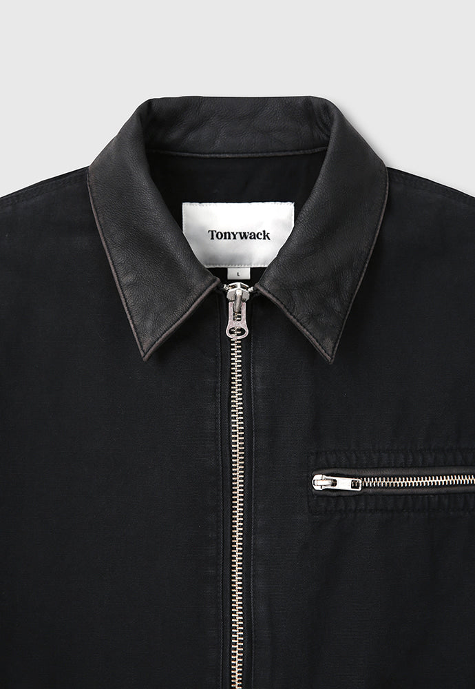 Tonywack - Leather Collar Garment-Washed Zip Work Jacket (Faded Black) product image 10 | TRAB K-Fashion Australia