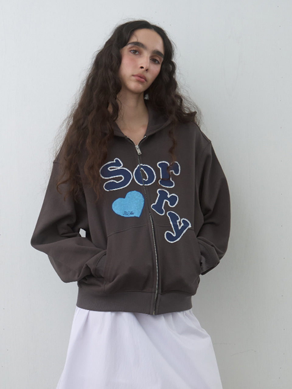Kijun - SORRY Zip-Up Hoodie (Charcoal) product image 1 | TRAB K-Fashion Australia