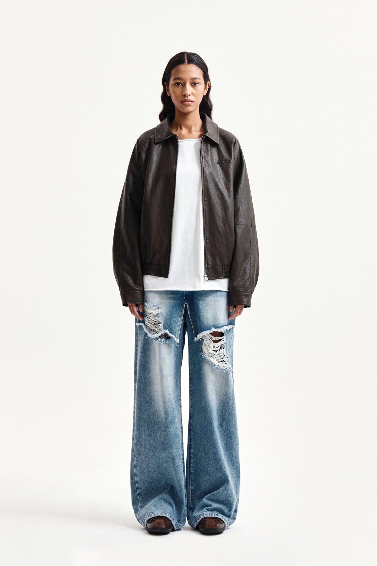 Matin Kim - Front Layered Distressed Denim Pants (Blue) product image 5 | TRAB K-Fashion Australia