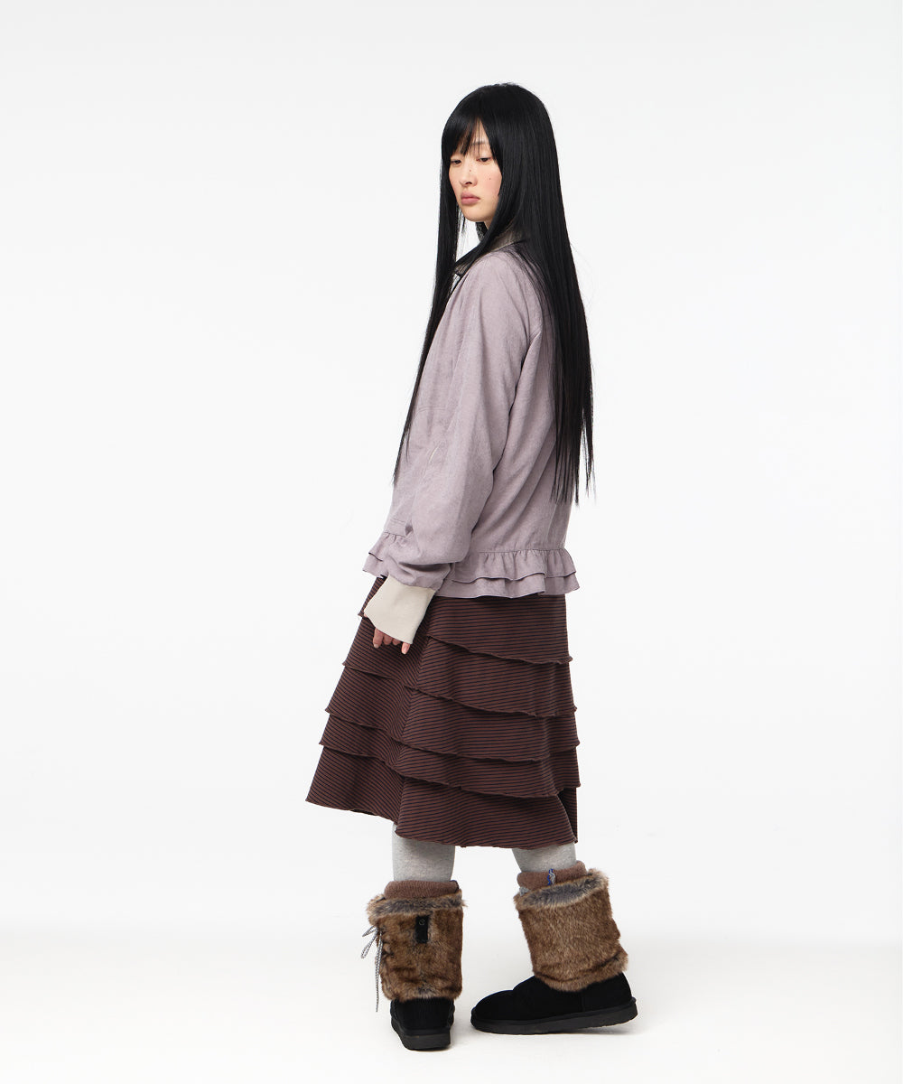 Coyseio - Tone-Mix Shirring Hem Jacket (Ash Pink) product image 4 | TRAB K-Fashion Australia