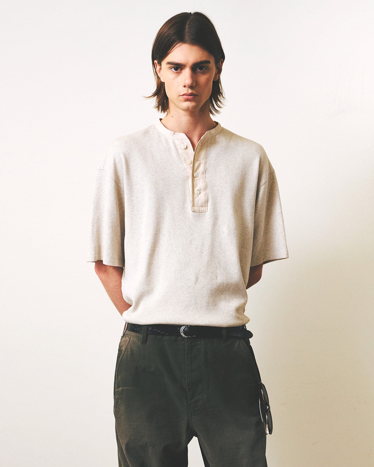 Eastlogue - Anchor Line Henry Neck T-shirts (Oatmeal) product image 3 | TRAB K-Fashion Australia