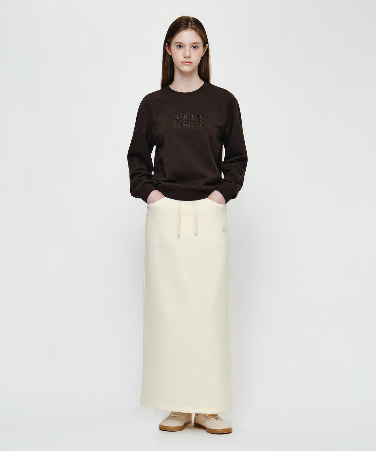 Marithe & Francois Girbaud - Classic Logo Long Sweat Skirt (Cream) product image 4 | TRAB K-Fashion Australia