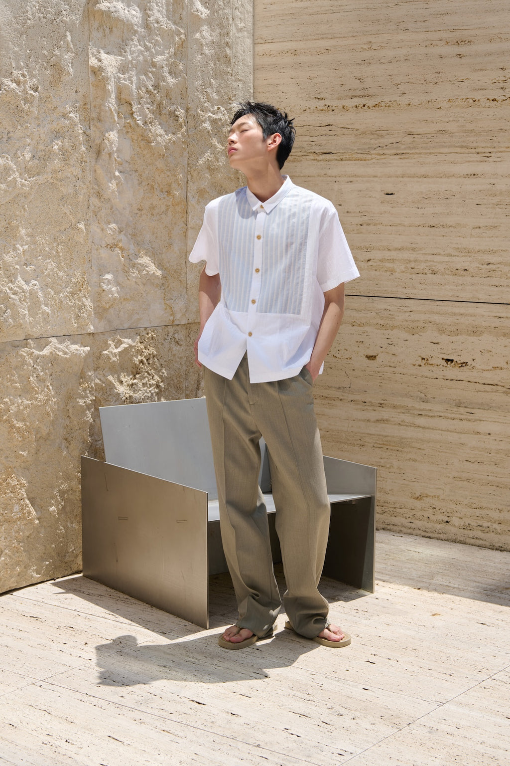 STU - Stripe Panel Shirt (White) product image 1 | TRAB K-Fashion Australia