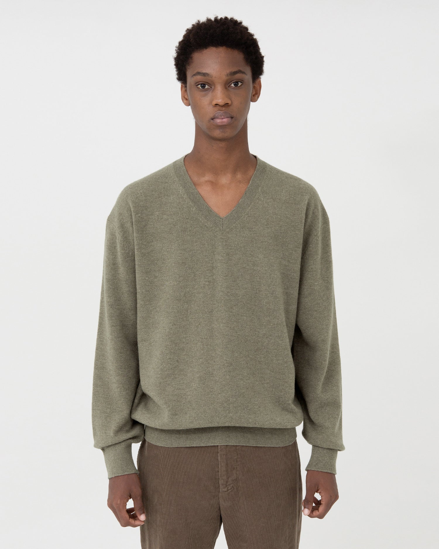 Brownyard - Extra Super Fine V Neck Knit (Olive Grey) product image 1 | TRAB K-Fashion Australia