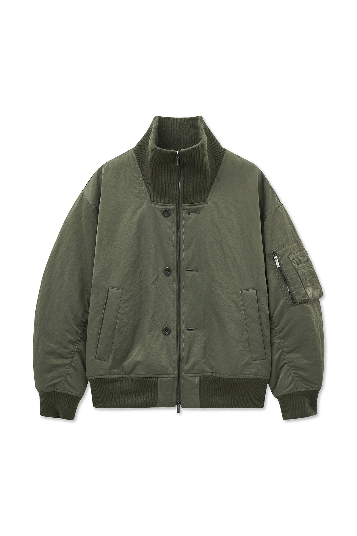 Matin Kim - High Neck Button Point Zip Up Jumper (Khaki) product image 2 | TRAB K-Fashion Australia