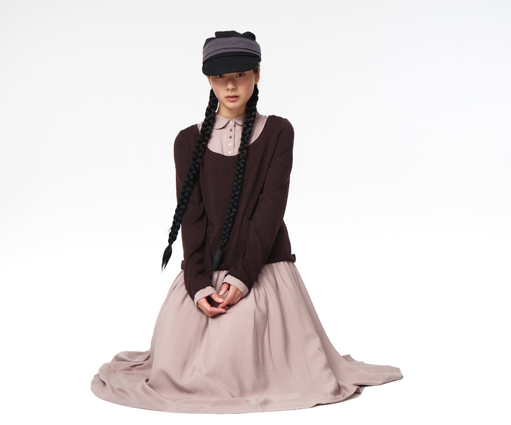 Coyseio - Layered Shirt Cardigan Shirring Dress (Dark Brown) product image 2 | TRAB K-Fashion Australia