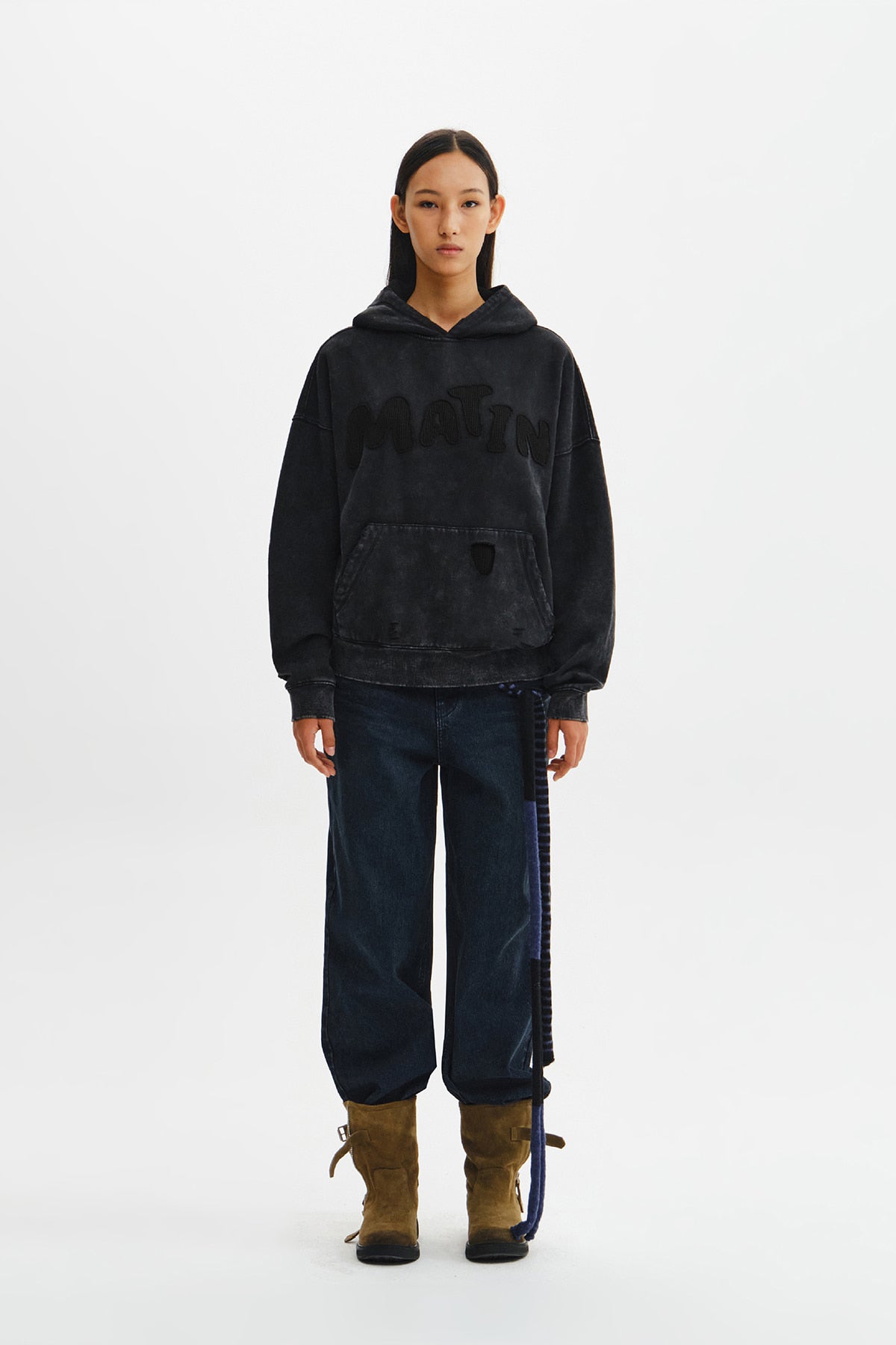Matin Kim - Waffle Applique Logo Hood Top (Charcoal) product image 7 | TRAB K-Fashion Australia