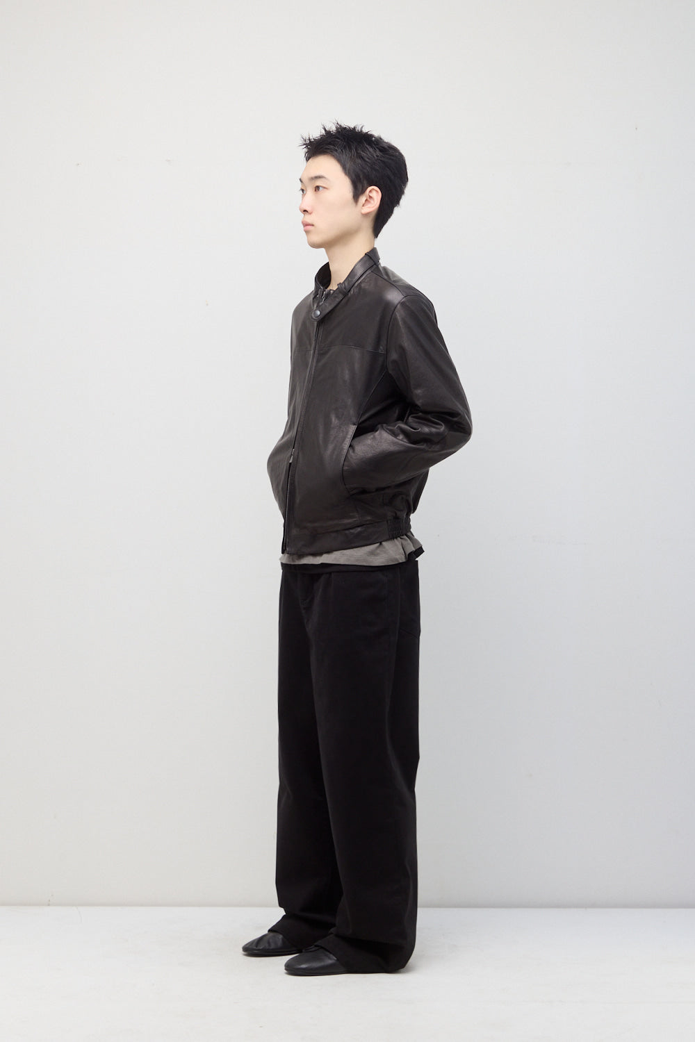 Hatchingroom - Stand Collar Leather Jacket Lamb Skin (Black) product image 7 | TRAB K-Fashion Australia
