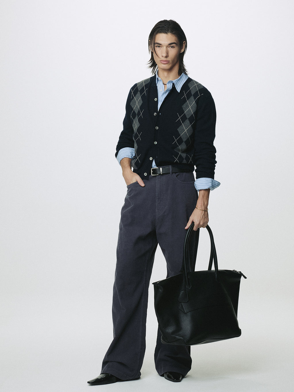 Tonywack - Merino Wool Argyle Cardigan (Navy/Grey) product image 4 | TRAB K-Fashion Australia