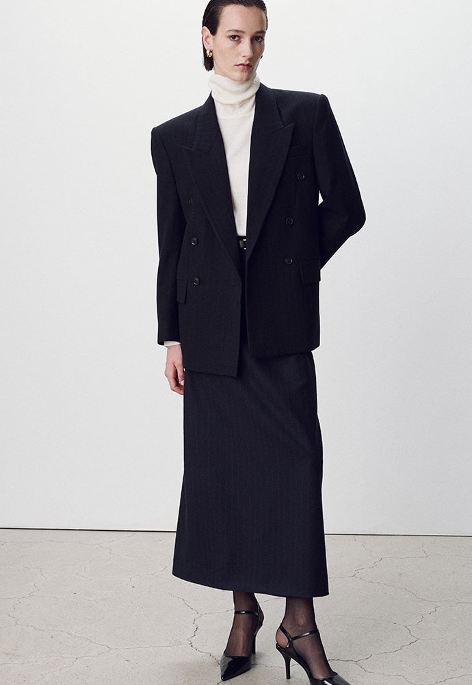 Tonywack - Virgin Wool Oversized Double-Breasted Jacket (Navy Pinstripe) product image 3 | TRAB K-Fashion Australia