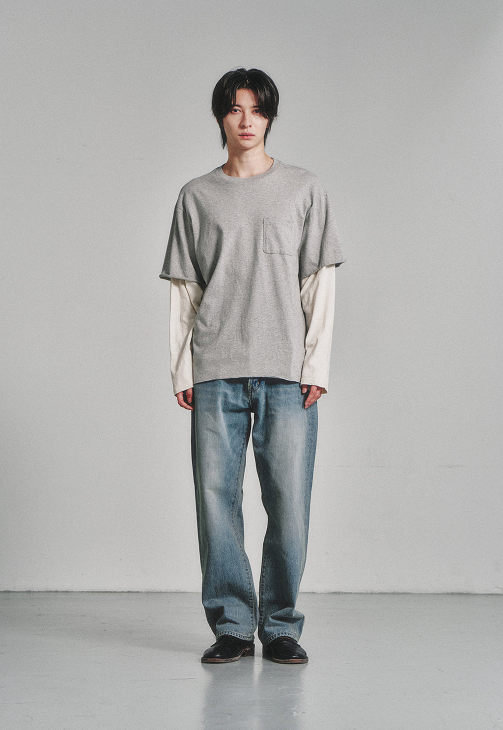 Art if acts - Layered Long Sleeve (Grey/Cream) product image 2 | TRAB K-Fashion Australia